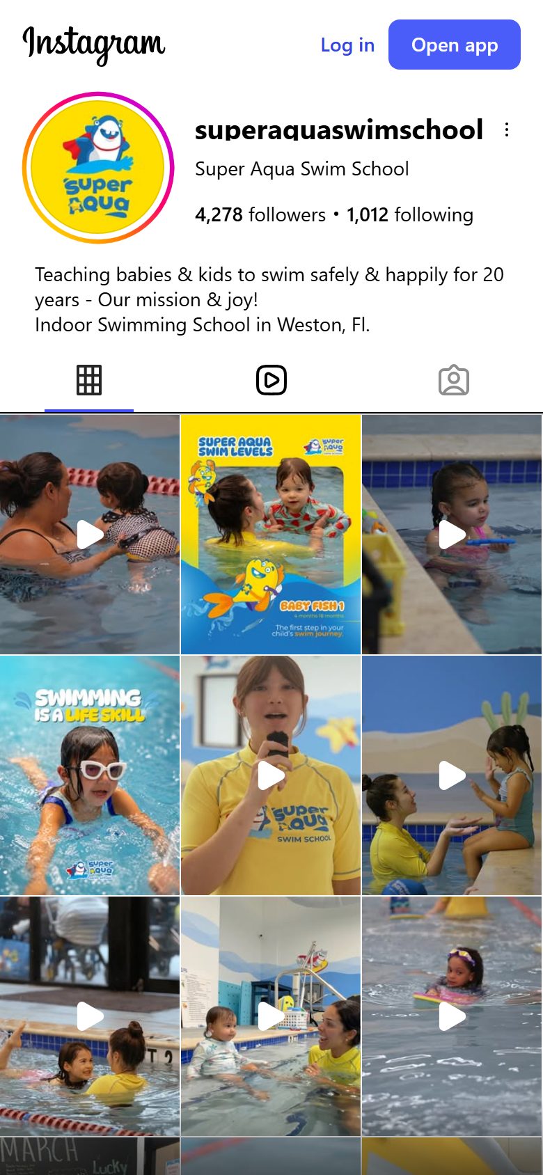 Perfil de Instagram do cliente Super Aqua Swim